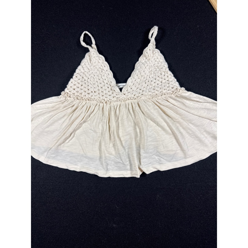American Eagle Crochet Babydoll Cami Top Cream Boho Festival XS